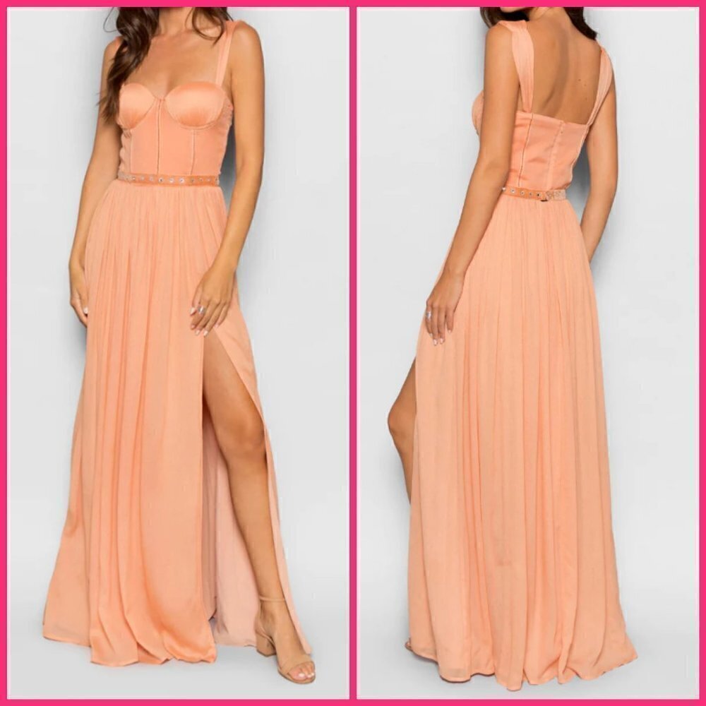 B' Cause Hello Gorgeous orange Maxi Dress wedding & prom Size Small sleeveless